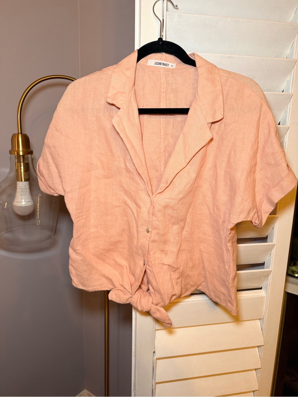 Self Contrast Peach Linen Tie-Front Shirt - Women's Top | Sz M
